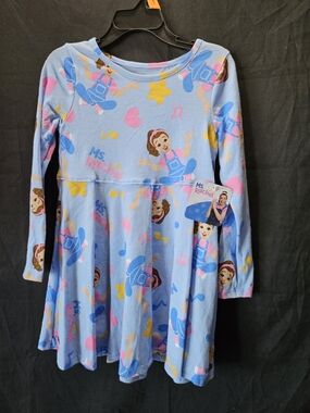 Ms. Rachel Light Blue Musical Print Long Sleeve Dress